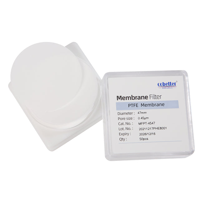 0.45um hydrophobic PTFE disc membrane filter, diameter 47mm