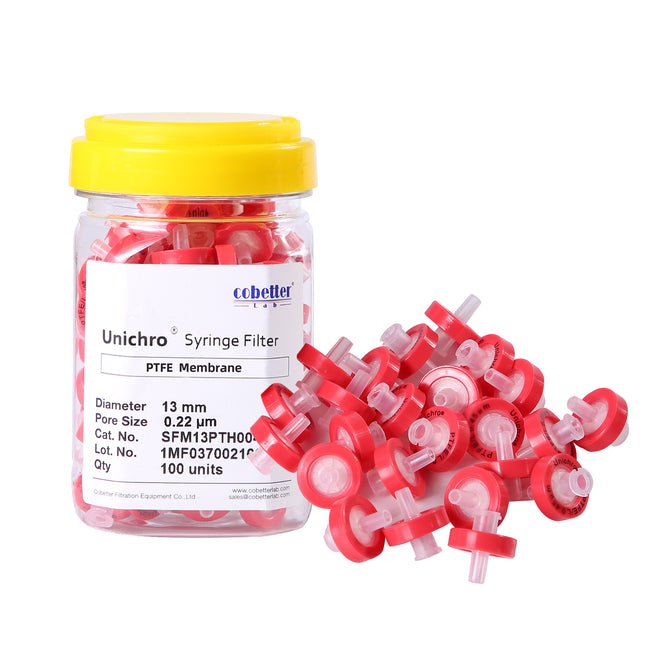 COBETTER Red Hydrophobic PTFE Syringe Filters Non-sterile 100pcs/pk