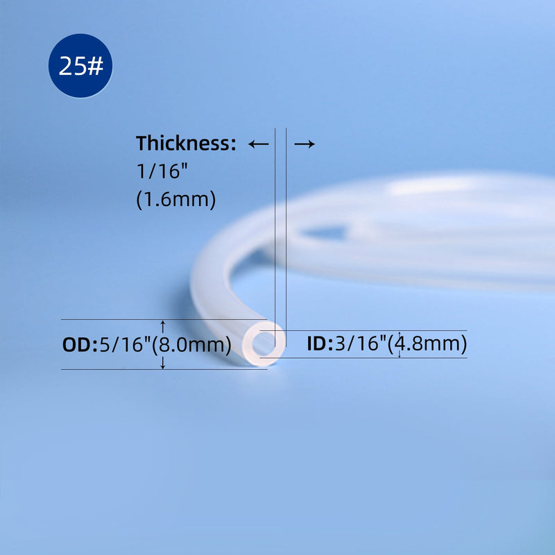 25# tubing, ID 3/16''(4.8mm), OD 5/16''(8.0mm), thickness 1/16''(1.6mm)