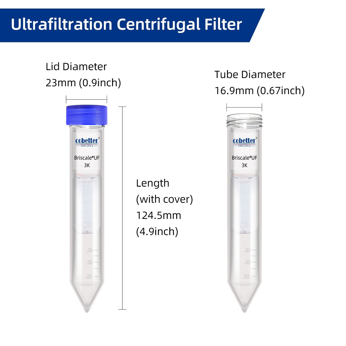 COBETTER 4mL Ultrafiltration Centrifugal Filter 100 kDa with Regenerated Cellulose RC Membrane 15/pk