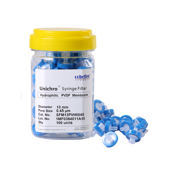 COBETTER Blue Hydrophilic PVDF Syringe Filters Non-sterile 100pcs/pk
