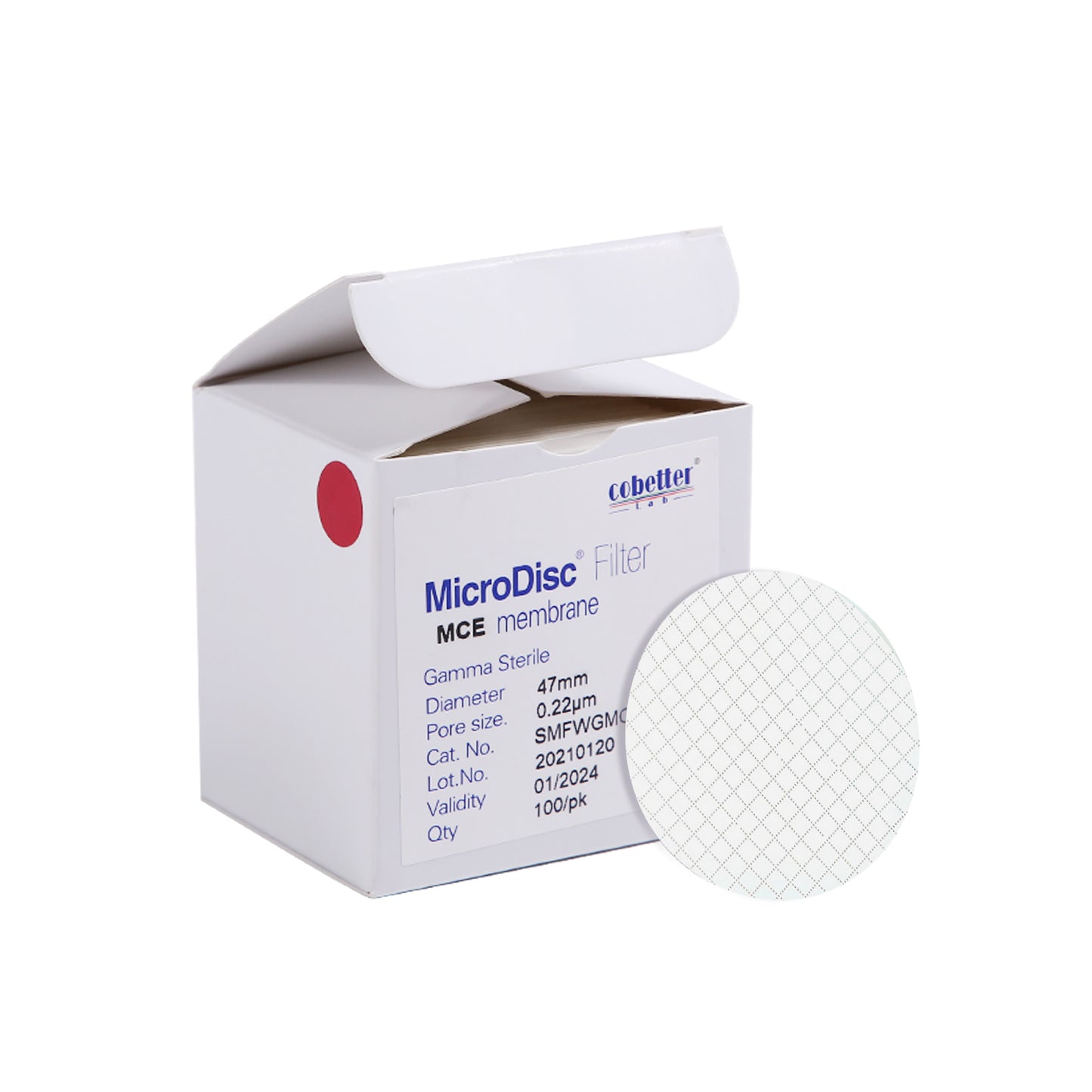 grided MCE membrane filter, white with black grid