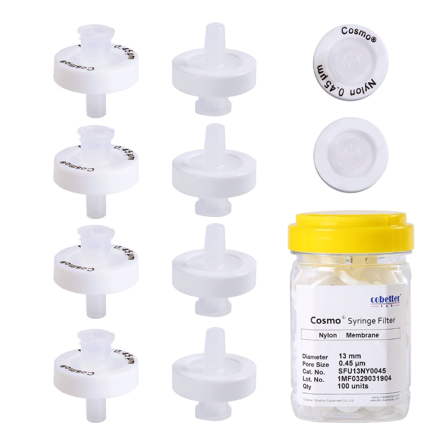 COBETTER Hydrophilic Nylon Syringe Filters Non-sterile HPLC-certified 100pcs/pk
