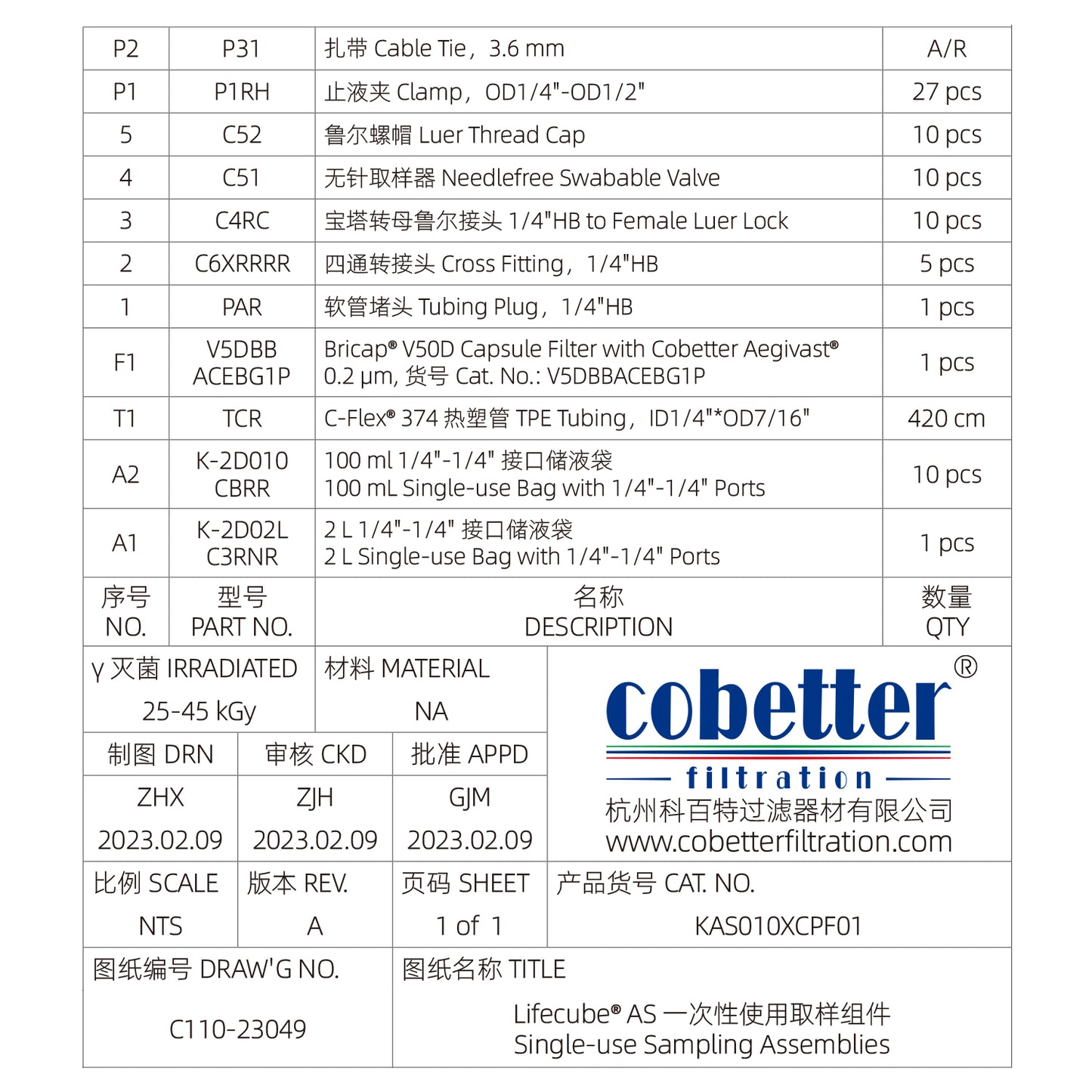 Cobetter Lifecube® Multi-sampling Bags Pre-sterile - Standard Configuration I