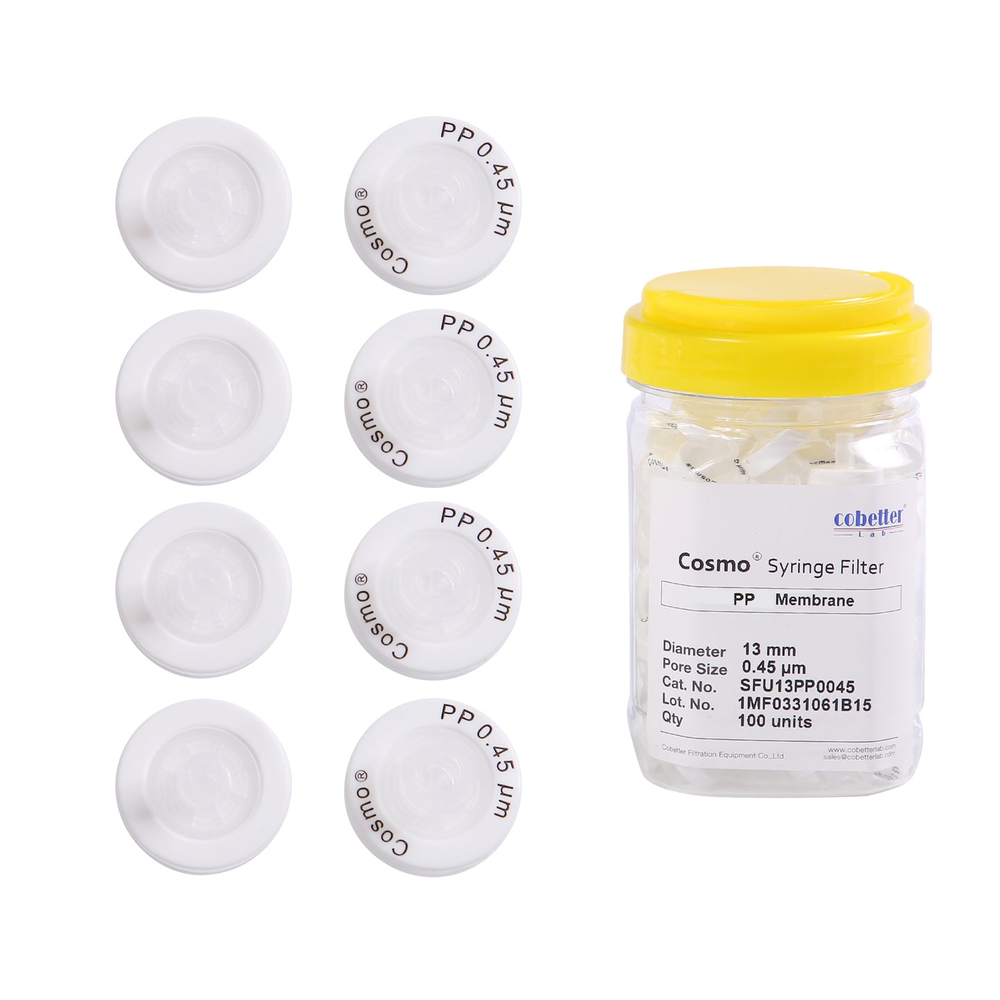 COBETTER Hydrophobic PP Syringe Filters Non-sterile 100pcs/pk