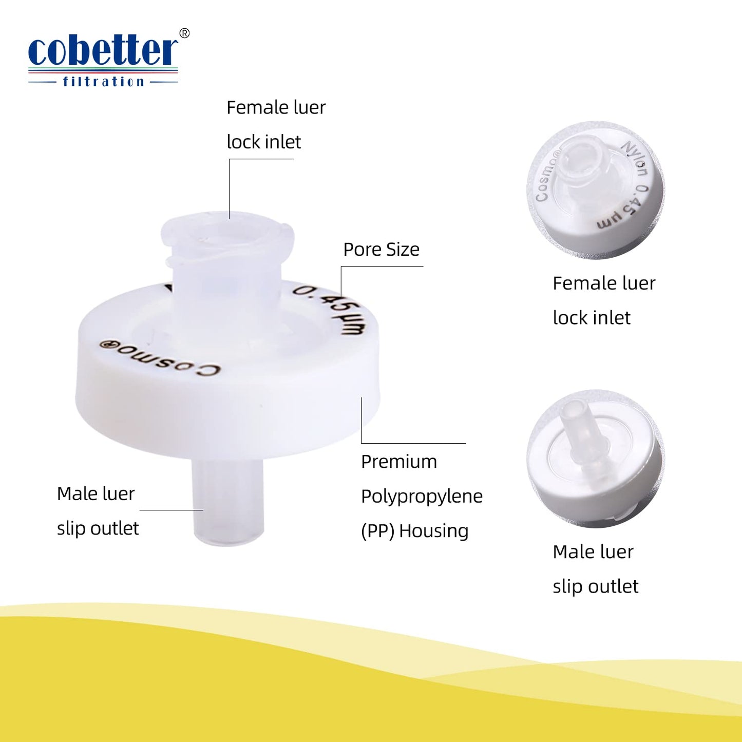 COBETTER Hydrophilic Nylon Syringe Filters Non-sterile HPLC-certified 100pcs/pk