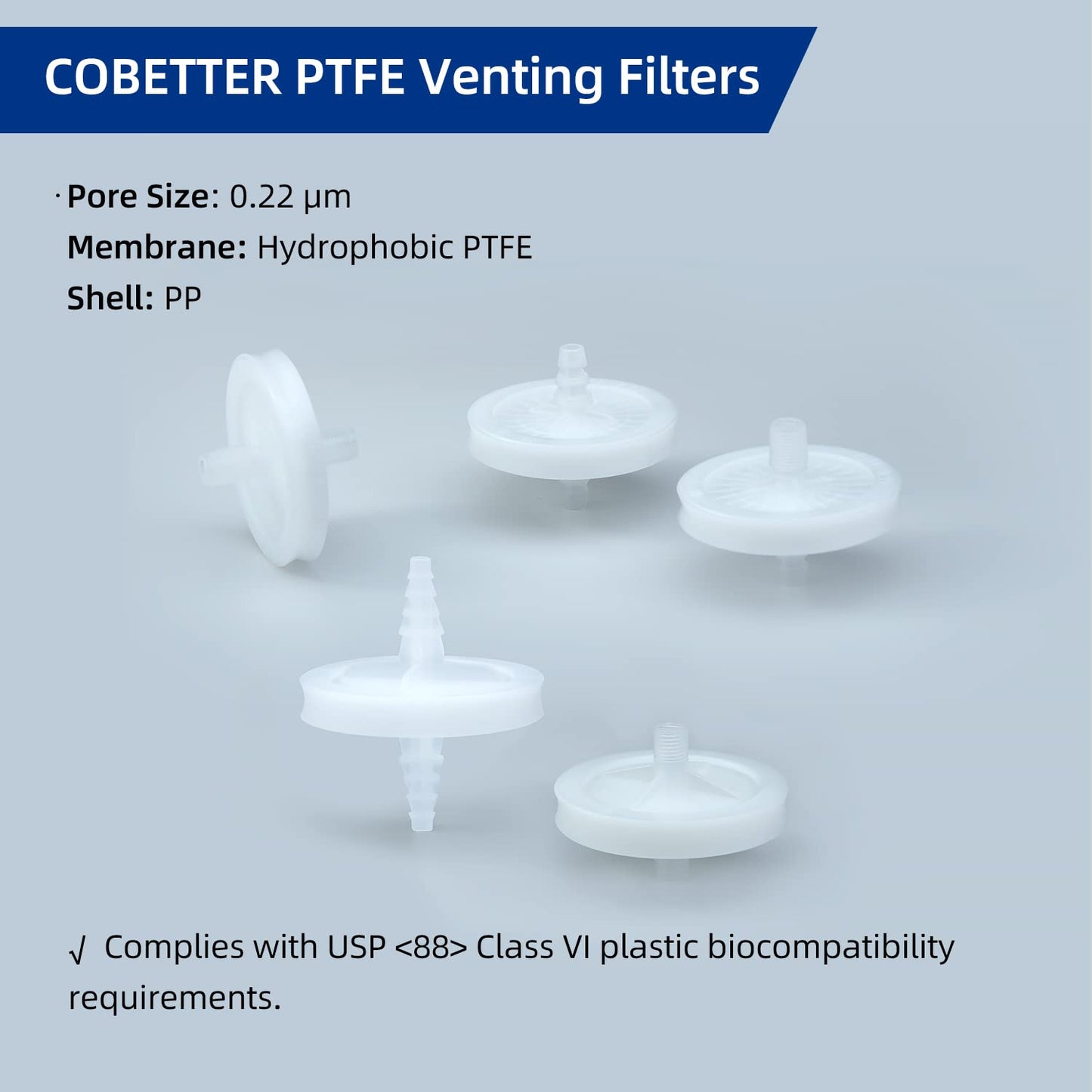 COBETTER N47DISC Venting Filter with Hydrophobic PTFE Membrane, 1/8''NPT Inlet/Outlet 10/pk