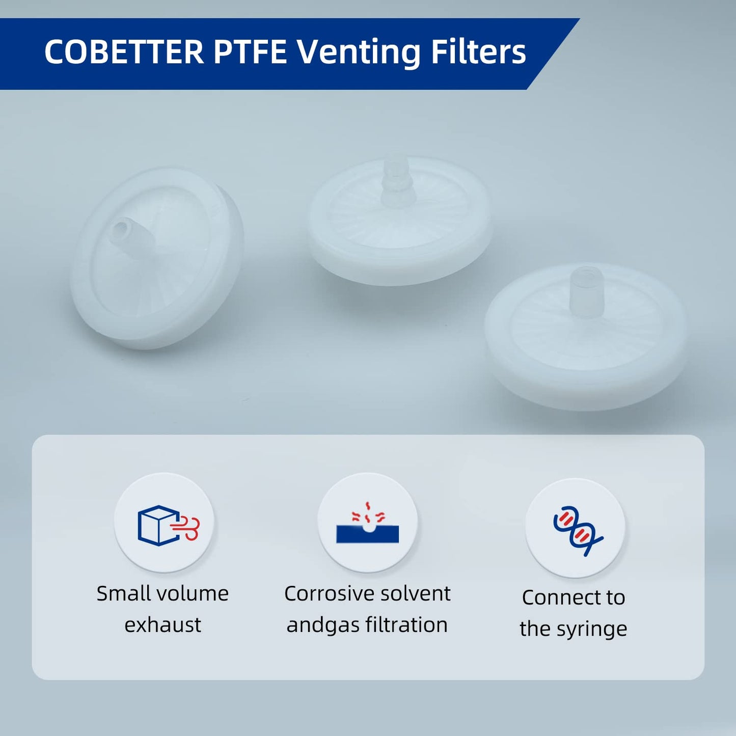COBETTER 47DISC Venting Filter with Hydrophobic PTFE Membrane, Inlet 1/8''NPT, Outlet 1/4''-3/8'' Stepped Hose Barb 10/pk