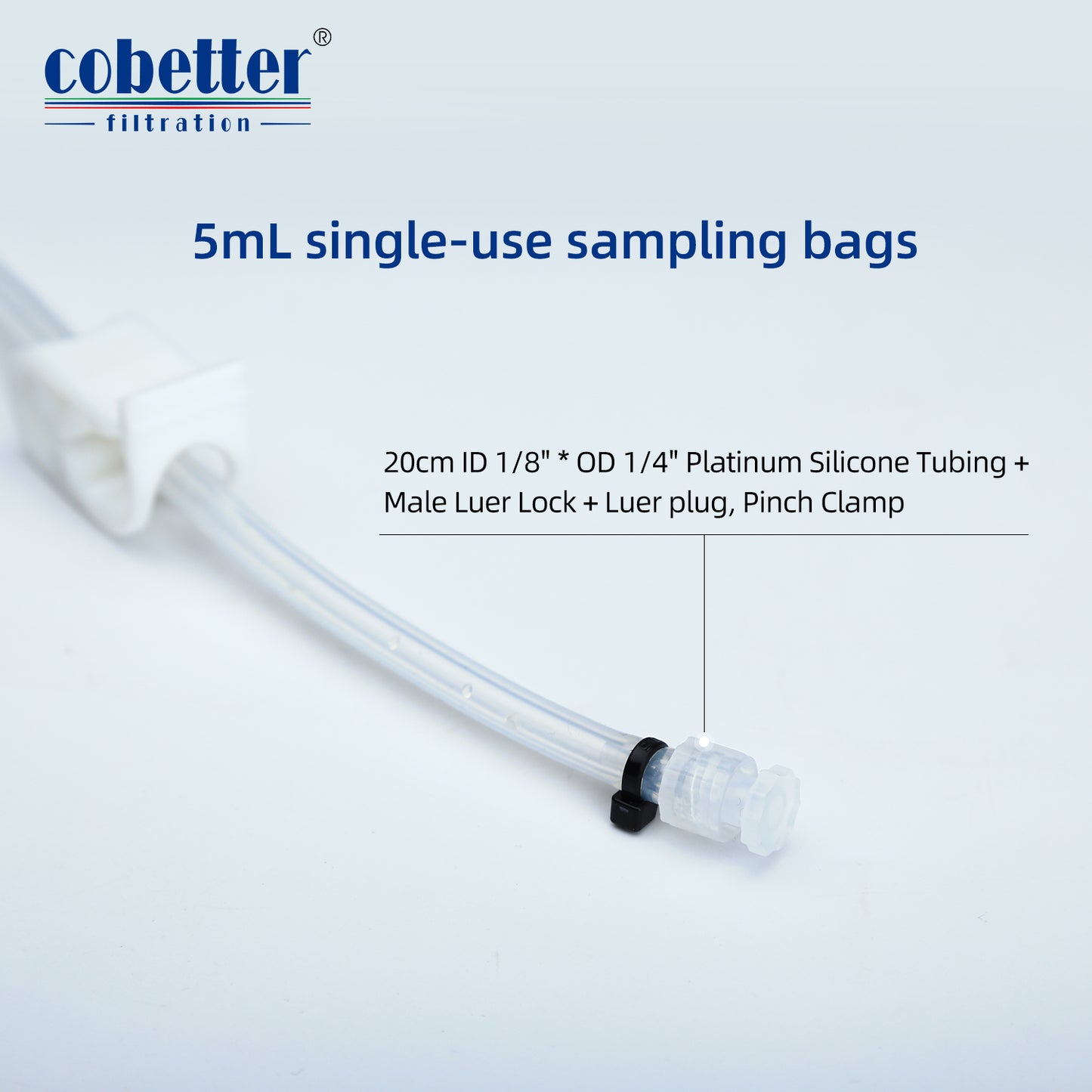 COBETTER 5mL Sampling Bag with 1/8''ID x 1/4''OD Tubing Sterile by Gamma Irradiation