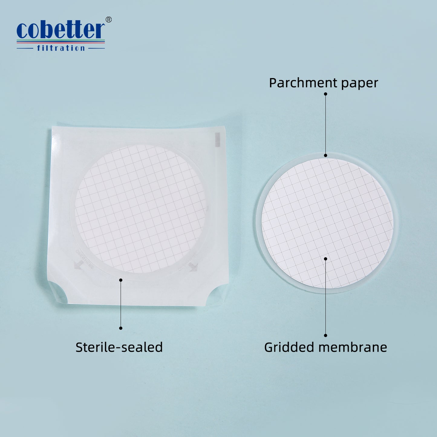 COBETTER MCE Membrane Filter, White with Grid, Sterile, Packaged Individually