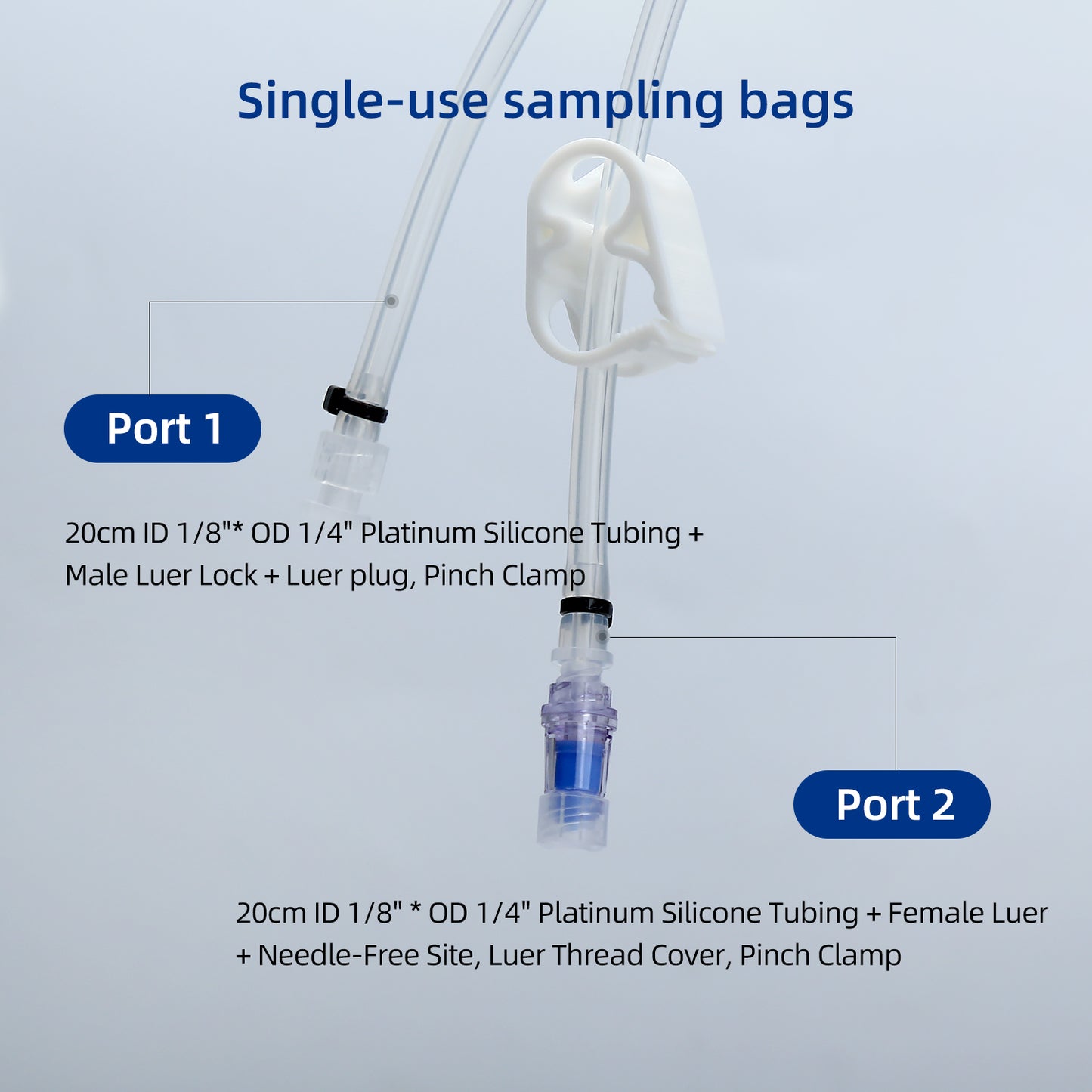 COBETTER 100mL Sampling Bag with 1/8"ID x 1/4"OD Tubing Sterile by Gamma Irradiation