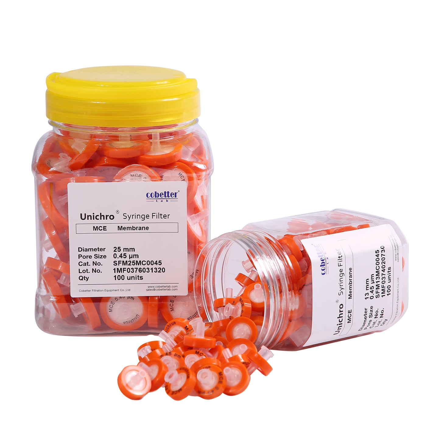 COBETTER Orange Hydrophilic MCE Syringe Filters Non-sterile 100pcs/pk
