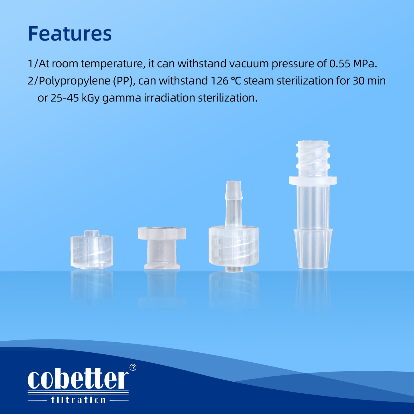 COBETTER Pharmaceutical Polypropylene Female/Male Luer Plug Adapter Fittings Pharmaceutical Polypropylene 50/pk